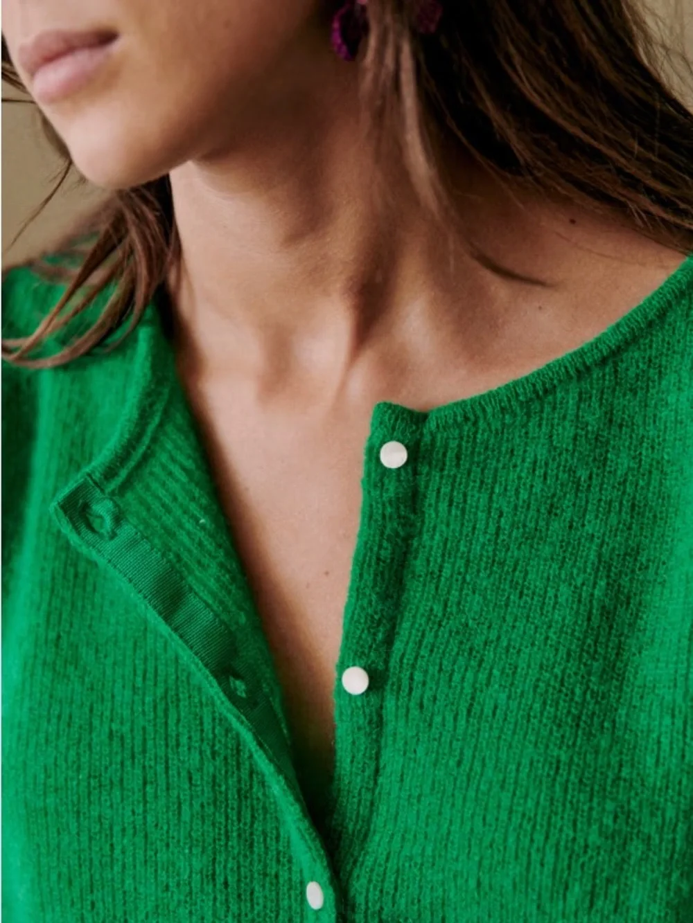 Sezane Gaspard Cardigan, Bright Green, Size XS, Like New - Picture 3 of 8